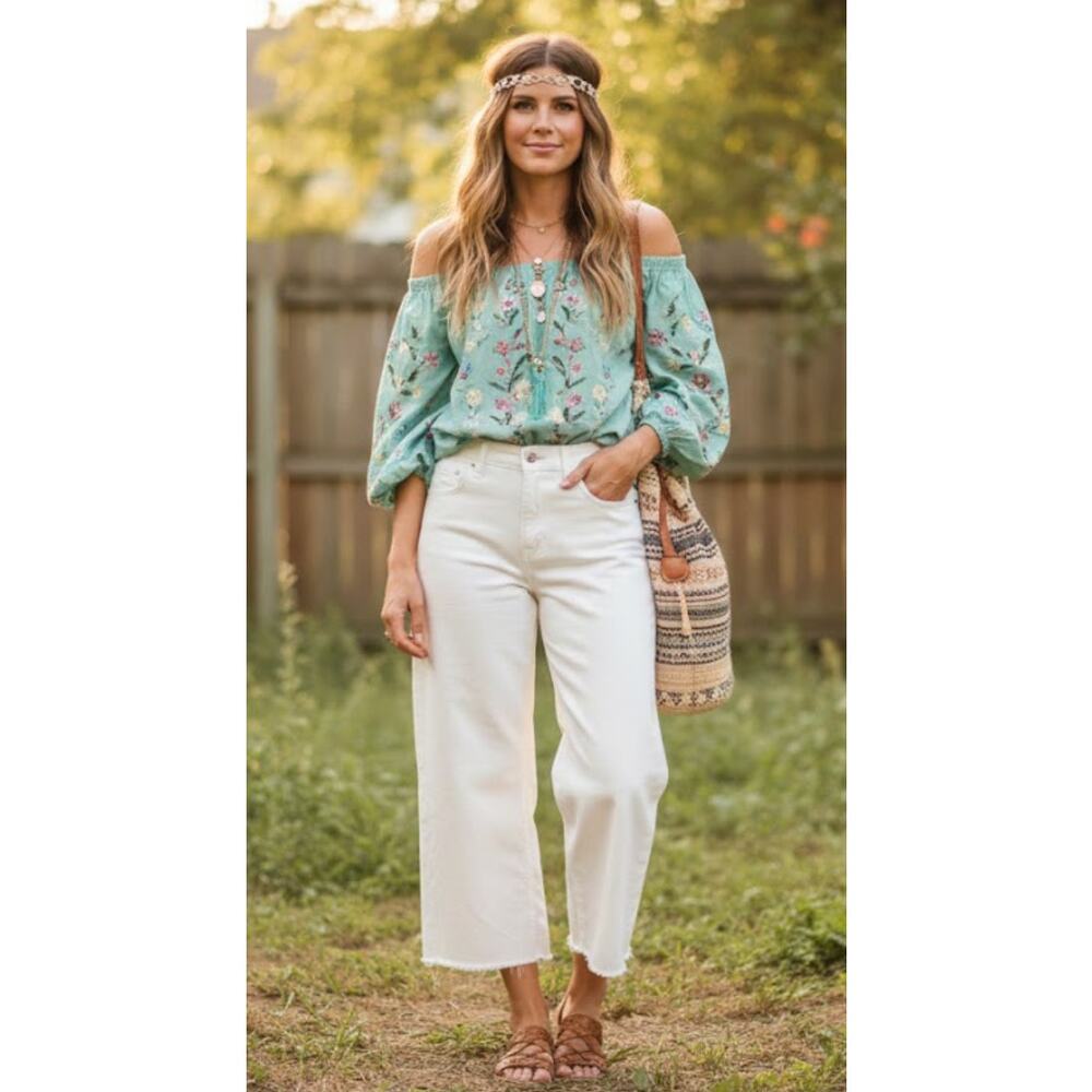 Gap High Rise Wide Leg Cropped Jeans White Raw Hem Denim Size 16/33